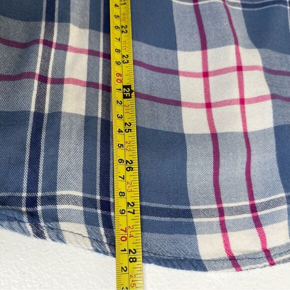 Woolrich Distressed Plaid Flannel Button Up Long Sleeve Roll Tab Women Medium - Picture 11 of 12